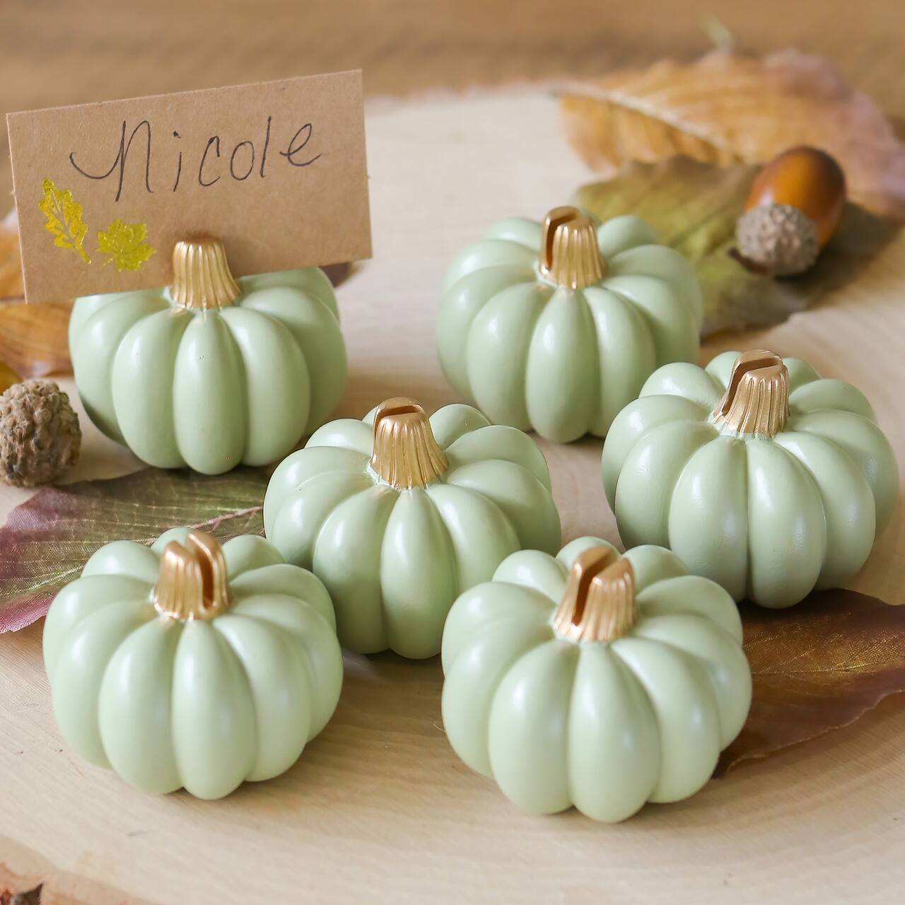 Kate Aspen® Mini Green Pumpkin Place Card Holder Set